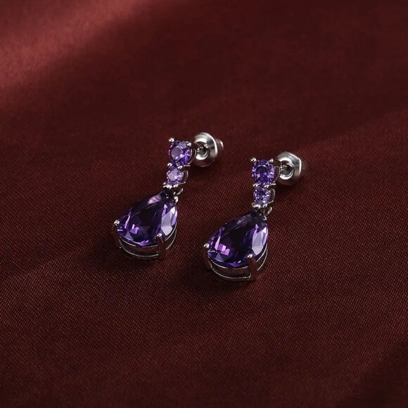 Elegant Fashion Amethyst Teardrop Dangle Earrings - Picture 5 of 5